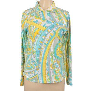 ICIKULS Vibrant Multi-Color Long Sleeve Half Zip Mesh Sleeve Golf Top Size L